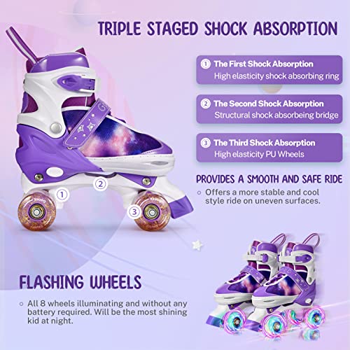 Gonex Roller Skate for Kids L Size with 6 in 1 Protective Gear for Youth/Adult Pink - M Size