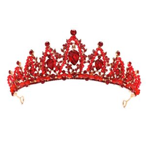 forseven crystal wedding crown rhinestone headband girls princess birthday party tiaras bridal wedding accessories (red)