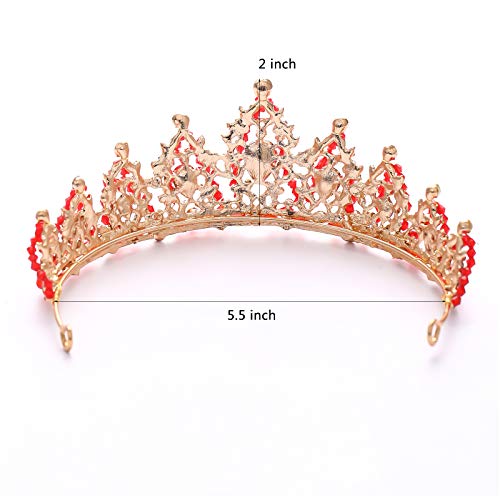 FORSEVEN Crystal Wedding Crown Rhinestone Headband Girls Princess Birthday Party Tiaras Bridal Wedding Accessories (Red)