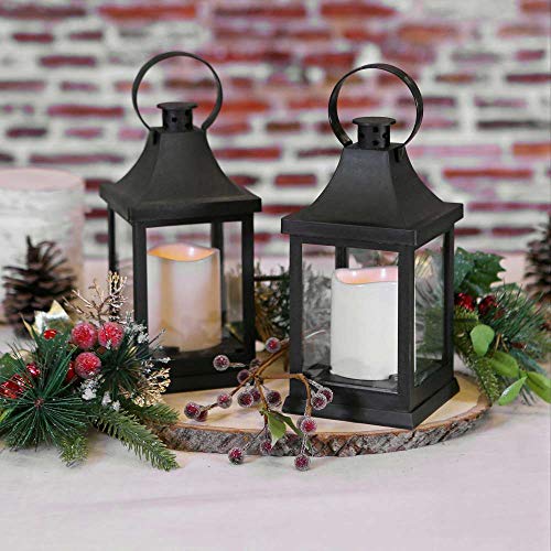 Kate Aspen LED Vintage Decorative Black Shanghai (Set of 2) -Rustic Home Shelf Decor Lantern, One Size