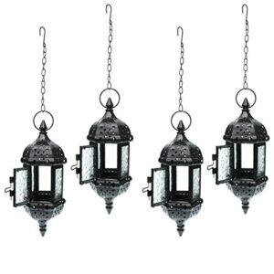 4x iron chain hanging glass candlestick candle holder lantern lamp- black