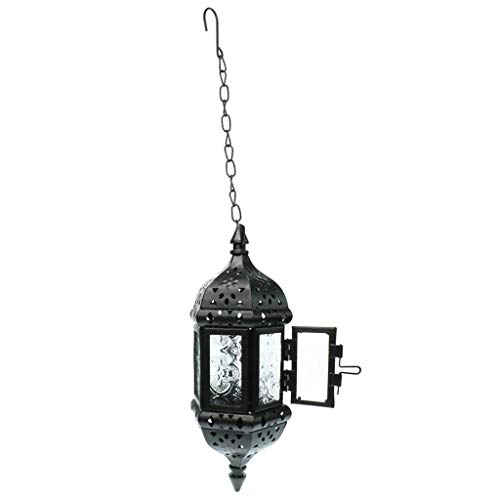 4X Iron Chain Hanging Glass Candlestick Candle Holder Lantern Lamp- Black