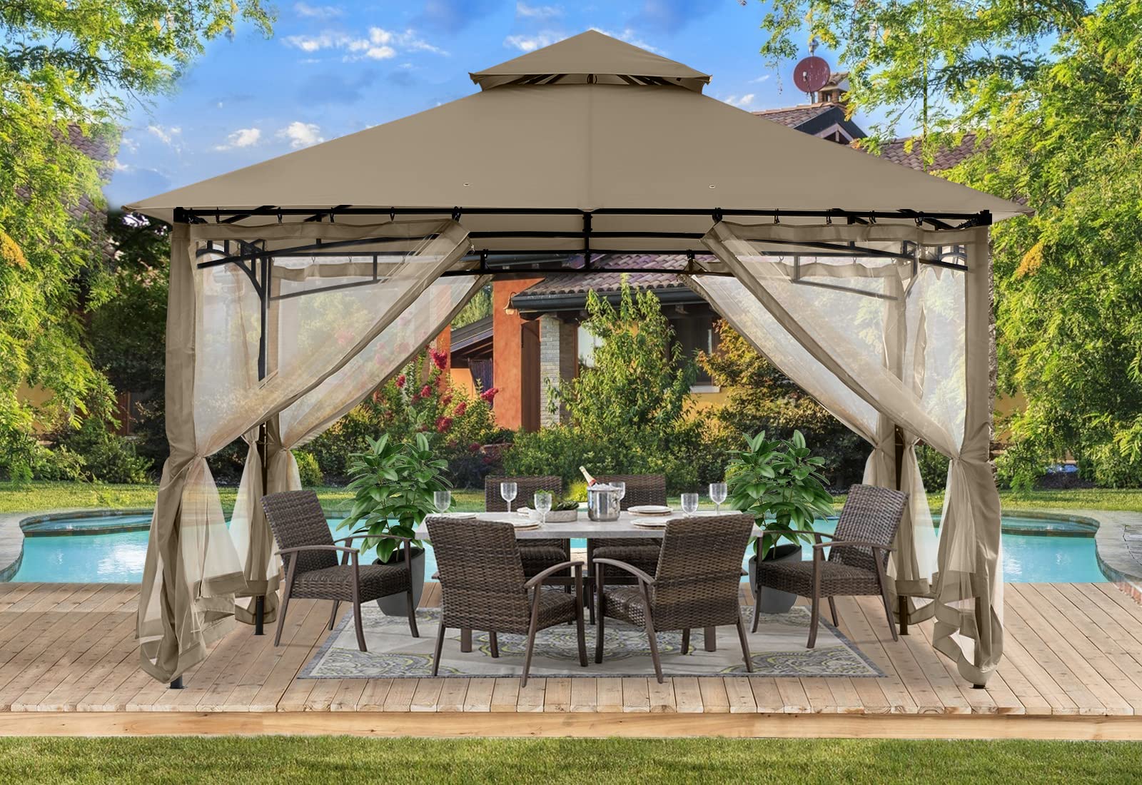 Sturdy Patio Gazebo 10 Ft x 12 Ft with Mosquito Netting by ABCCANOPY