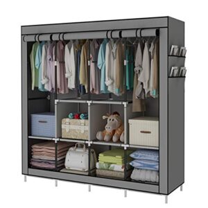 accstore portable wardrobe clothing wardrobe shelves clothes storage organiser with 4 hanging rail,grey