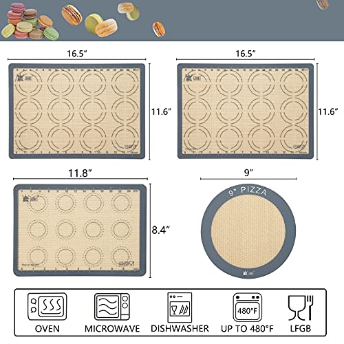 Silicone Baking Mat Set of 4, GUANCI Grade Food Baking mats Non-Stick Reusable Pizza Bakeware Mat for Making Macaroon, Pizza, Cookie, Pastry, Bread, Bun