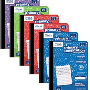 Mead Primary Composition Notebook K-2, 6 Pack Primary Ruled Composition Book, Color May Vary, Grades K-2 Writing Dotted Lined Notebook, 100 Sheets (200 Pages) 489902ELG