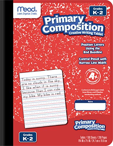 Mead Primary Composition Notebook K-2, 6 Pack Primary Ruled Composition Book, Color May Vary, Grades K-2 Writing Dotted Lined Notebook, 100 Sheets (200 Pages) 489902ELG