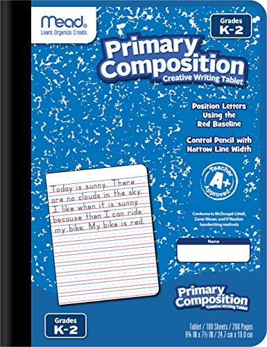 Mead Primary Composition Notebook K-2, 6 Pack Primary Ruled Composition Book, Color May Vary, Grades K-2 Writing Dotted Lined Notebook, 100 Sheets (200 Pages) 489902ELG