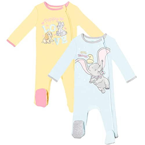 Disney Classics Dumbo Lady and the Tramp Infant Baby Girls 2 Pack Zip Up Sleep N' Plays 12 Months