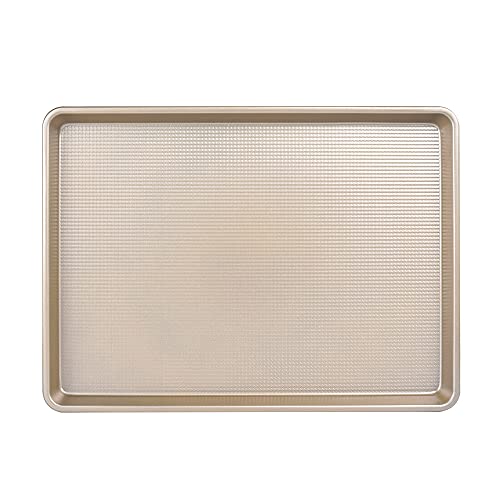 Kitcom Nonstick Large Baking Cookie Sheet, Heavy Duty Carbon Steel Baking Pan for Oven, 17.7 Inch x 12.8 Inch, Champagne Gold