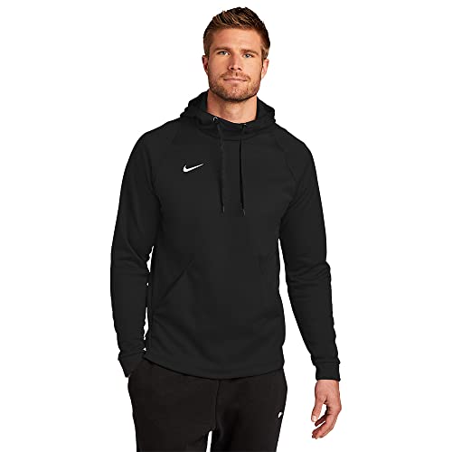 MEN'S NIKE THERMA PULLOVER HOODIE (Black/White, Large)