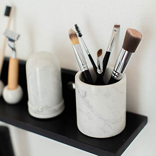 JIMEI Natural Marble Pencil Pen Holder Stand for Desk, Makeup Brush Cup for Girls, Bathroom Tumbler Cup, Durable Office & Home Organizer Pencil Holder (White)