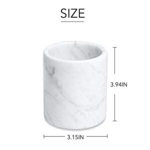 JIMEI Natural Marble Pencil Pen Holder Stand for Desk, Makeup Brush Cup for Girls, Bathroom Tumbler Cup, Durable Office & Home Organizer Pencil Holder (White)