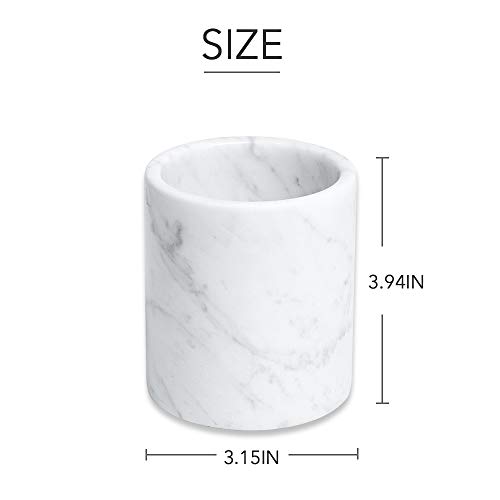 JIMEI Natural Marble Pencil Pen Holder Stand for Desk, Makeup Brush Cup for Girls, Bathroom Tumbler Cup, Durable Office & Home Organizer Pencil Holder (White)