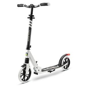 serenelife foldable kick scooter - stand kick scooter for teens and adults with rubber grip at tip, alloy deck, adjustable t-bar handlebar height, smooth gliding wheels, easy maneuvering