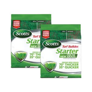 scotts turf builder starter fertilizer for new grass, use when planting seed, 5,000 sq. ft., 15 lbs. (2-pack)
