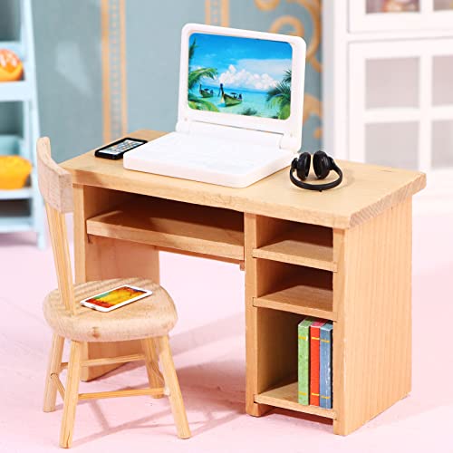 Haomian 5 Pcs/Set Dollhouse Mini Laptops/Phone,Scene Miniatures Computers Mobiles Phones Simulation Mini Toy Craft for Doll House Decoration,1:12 Scale Dolls House Furniture Doll Accessories
