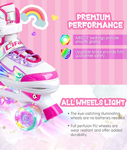 Roller Skates for Girls Boys Kids, Black Pink Purple 4 Sizes Adjustable Kids Roller Skates with Light up Wheels and Shining Upper Design, Roller Skates for Toddler Kids Ages 4-13
