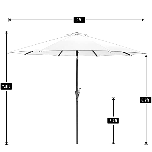 Hepoe 9' Patio Umbrella Outdoor Market Umbrellas with 8 Sturdy Ribs Push Button Tilt and Crank for Yard Garden Umbrellas (9 ft, Beige)