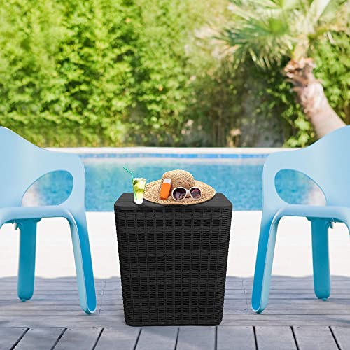 YITAHOME Outdoor Coffee Table with Extra Storage 11.5 Gallon Resin Rattan Side Table for Patio Decor,Cushions(Black)