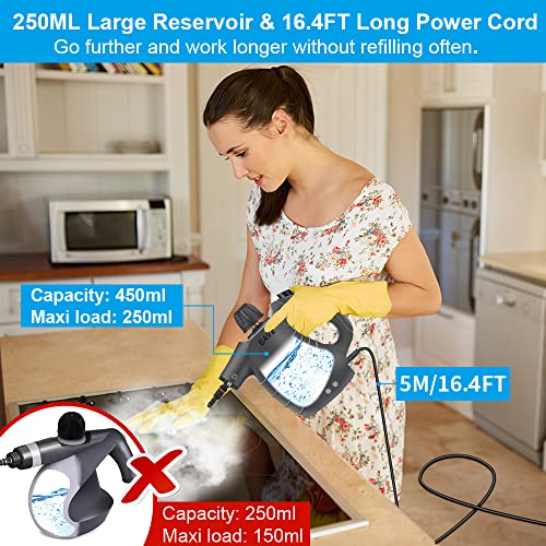 Handheld Steam Cleaner, Steamer for Cleaning, with Steam Lock Button for Hands-free Steaming, 12 in 1 Set Car Steamer for Furniture, Auto Detailing, Home, Kitchen, Bathroom, Upholstery