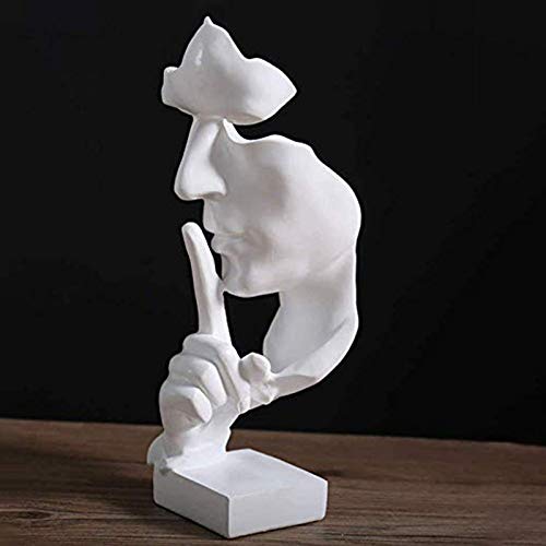 aboxoo Silence is Gold Thinker Statue, Modern and Simple Resin Things, Creative Abstract Figurine Sculptures for Entrance, Creative Room Home, Office Study, Piano Decor (White)