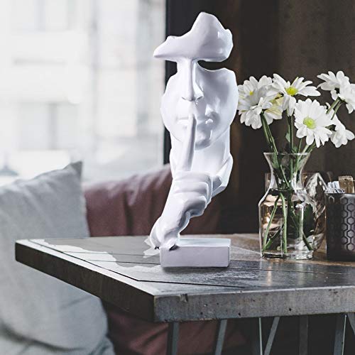 aboxoo Silence is Gold Thinker Statue, Modern and Simple Resin Things, Creative Abstract Figurine Sculptures for Entrance, Creative Room Home, Office Study, Piano Decor (White)