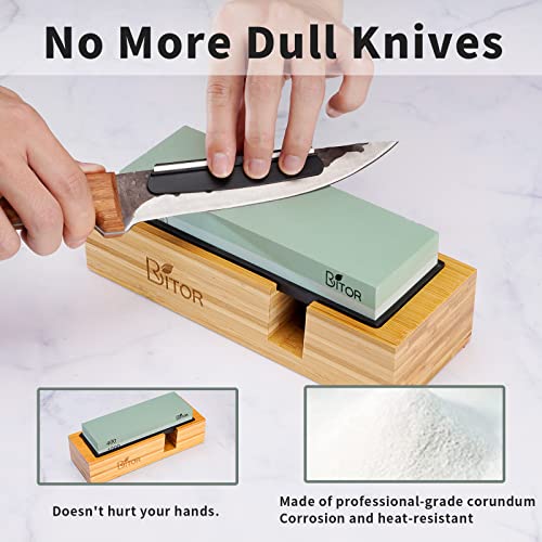 BRITOR Sharpening Stone Kit Whetstone knife sharpener 4 Side Grit 400/1000 3000/8000 Includes Non-Slip Rubber Holder Angle Guide Leather Strop and Gloves