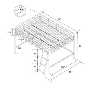 DHP Jett Junior Full Metal Loft Bed, Silver