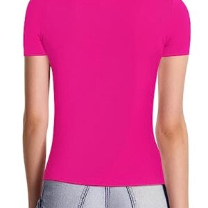 MANGOPOP Womens Short Sleeve Long Sleeve Square Neck T Shirts Tops Tees (Short Sleeve Rose Pink, Medium)