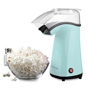 nostalgia popcorn maker, 16-cup healthy hot air popcorn machine, oil free, kernel measuring cup and butter melting tray, aqua