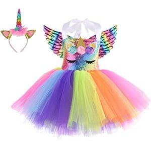 suppromo unicorn costume for girls halloween rainbow tutu dress for princess girls birthday party outfit for toddler baby 4-6 years with headband