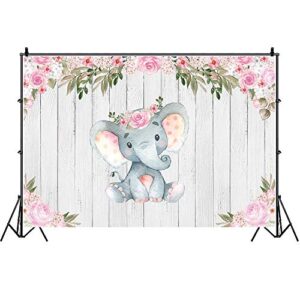 Floral Elephant Backdrop for Baby Shower,Yeele 7x5ft Party Pink Flower Wood It's a Girl Banner Birthday Photography Background Cake Table Decoration Photo Booth Studio Props Favors Supplies