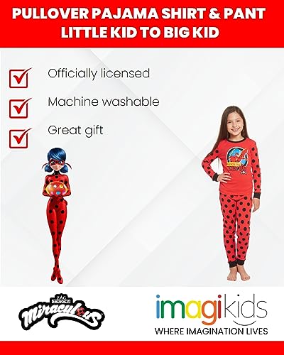 Miraculous Ladybug Little Girls Breathable Pullover Pajama Shirt & Pajamas Pants Red 6X