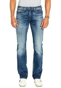 buffalo david bitton men's relaxed straight driven jeans, authentic and sanded indigo, 36w x 32l