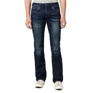 buffalo david bitton mens slim boot king jeans, whiskered and sanded indigo, 32w x 30l us