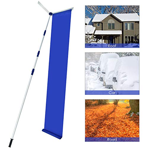 GYMAX Snow Roof Rake, Adjustable Telescoping Aluminum Roof Rake for Snow Removal with Tear-Resistant Snow Slide, Extendable Snow Roof Rake for House Car Shelter