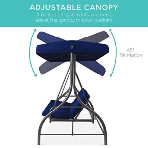 Best Choice Products 3-Seat Outdoor Large Converting Canopy Swing Glider, Patio Hammock Lounge Chair for Porch, Backyard w/Flatbed, Adjustable Shade, Removable Cushions - Navy