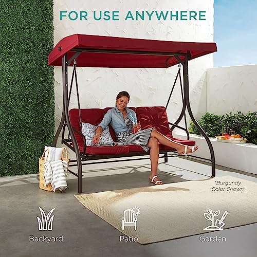 Best Choice Products 3-Seat Outdoor Large Converting Canopy Swing Glider, Patio Hammock Lounge Chair for Porch, Backyard w/Flatbed, Adjustable Shade, Removable Cushions - Navy