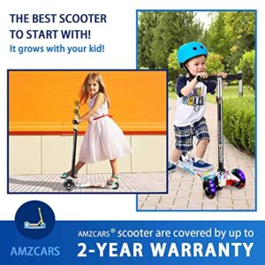 AMZCARS Kick Scooter for Kids, 3 Wheels Toddlers Scooter for 6 Years Old Boys Girls Learn to Steer, Kids Scooter 4 Adjustable Height, Extra-Wide Deck, Flashing Wheel Lights for Children Gifts