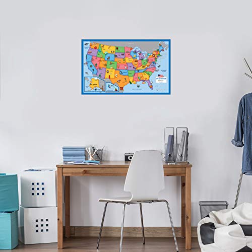 2 Pack - USA Map for Kids [Illustrated] + 3D Shapes Poster (LAMINATED, 18" x 29")