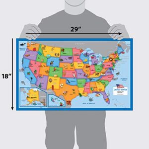 2 Pack - USA Map for Kids [Illustrated] + 3D Shapes Poster (LAMINATED, 18" x 29")