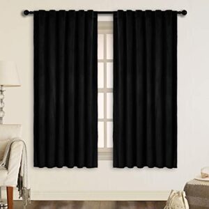 snitie black 63 in long velvet curtains with back tab and rod pocket thermal insulated soft privacy light filtering velvet drapes for bedroom and living room, set of 2 panels, 52 x 63 inches long