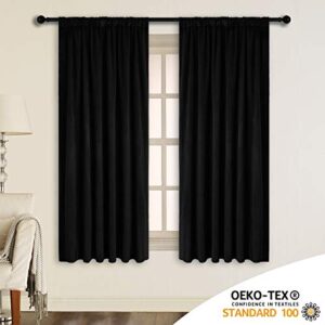 SNITIE Black 63 in Long Velvet Curtains with Back Tab and Rod Pocket Thermal Insulated Soft Privacy Light Filtering Velvet Drapes for Bedroom and Living Room, Set of 2 Panels, 52 x 63 Inches Long