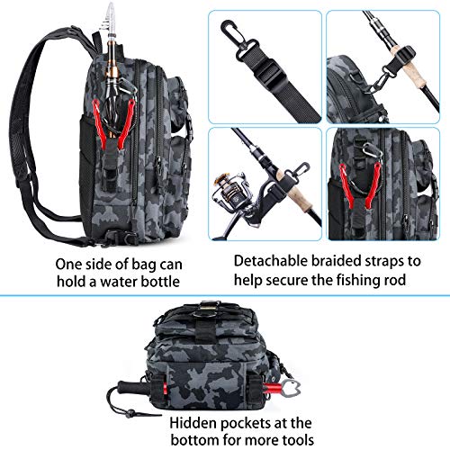 PLUSINNO Tackle Bag, Water-Resistant Backpack with Rod Holder for Fishing Gear, Ideal Gifts for Men,Large