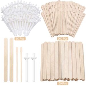 250 Pieces Wax Applicator Sticks Wood Craft Sticks for Hair Removal Eyebrow Wood Spatulas Applicator Large Small Wooden Waxing Sticks and 50 Pieces Nose Wax Applicators Sticks for Nose Hair Removal