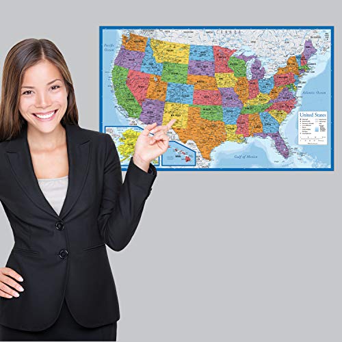 2 Pack - USA Map for Kids [Illustrated] + United States of America Map [Blue Ocean] (Laminated, 18" x 29")