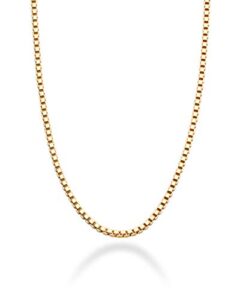 miabella solid 18k gold over 925 sterling silver italian 1mm box chain necklace for women men, made in italy (length 20 inches)