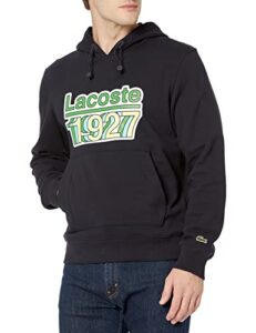 lacoste men's long sleeve 1927 graphic hooded sweatshirt, abysm, s