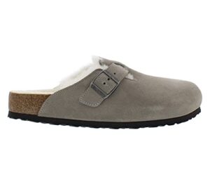 birkenstock men's boston shearling sandals, stone coin/natural, grey, 11 medium us